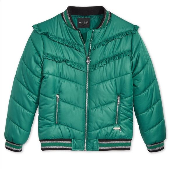 Ruffle-Trim puff jacket